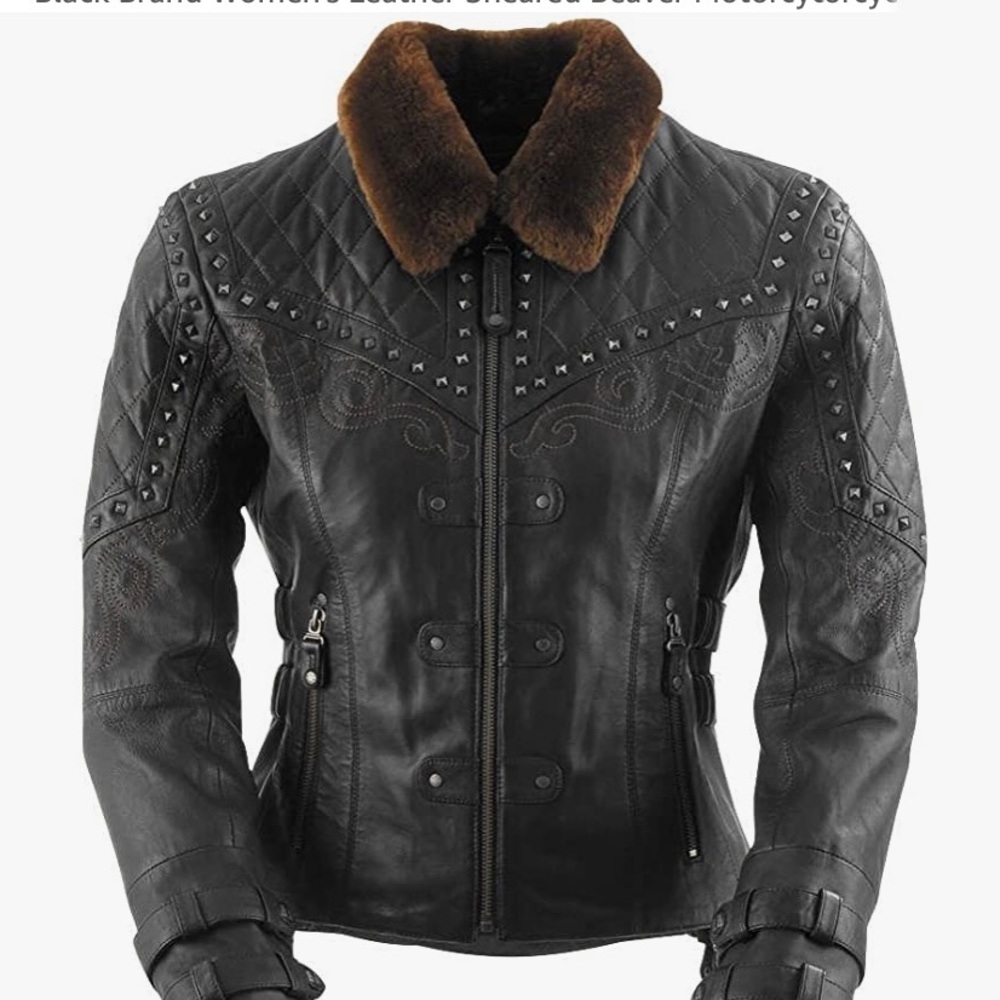NWT BLACK BRAND Brand Women's Sheared Beaver Black Leather Jacket